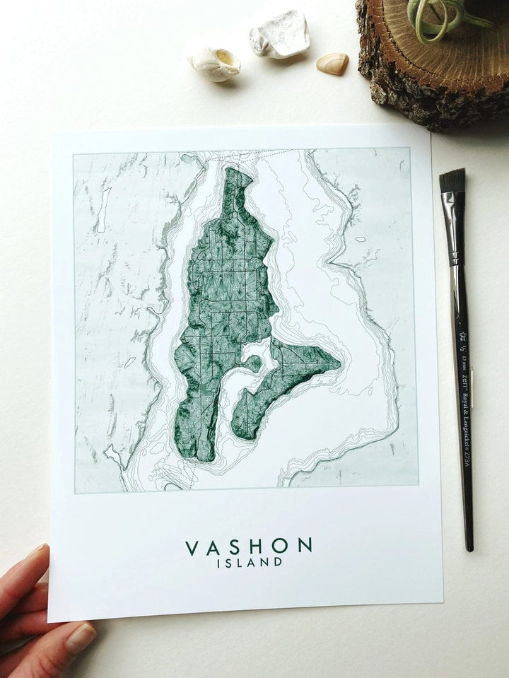 Turn-of-the-Centuries Art Print Vashon Island Hand Drawn Topo Map Art Print