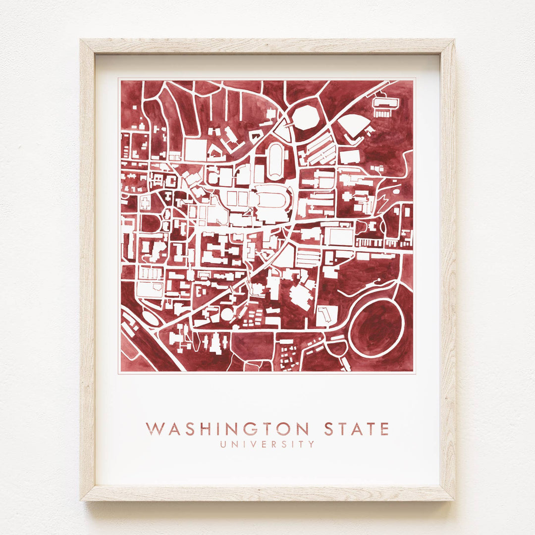 Turn-of-the-Centuries Art Print Washington State University Watercolor Campus Map Art Print