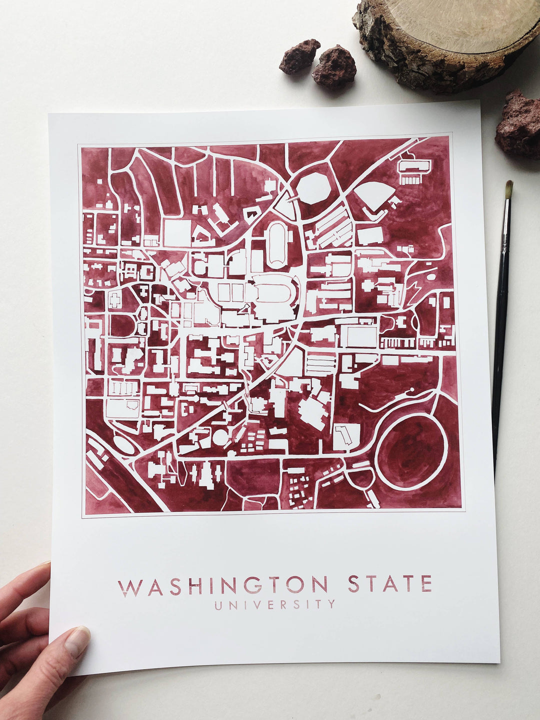 Turn-of-the-Centuries Art Print Washington State University Watercolor Campus Map Art Print