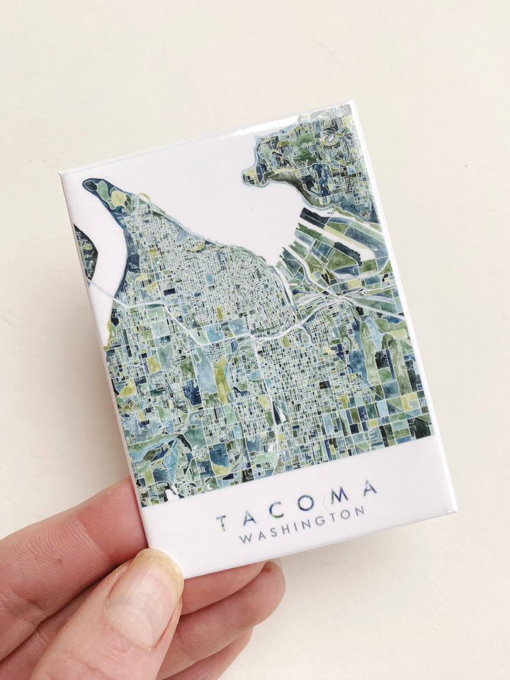 Turn-of-the-Centuries Gifts PNW Tacoma Washington Watercolor Art Map - Metal Magnet