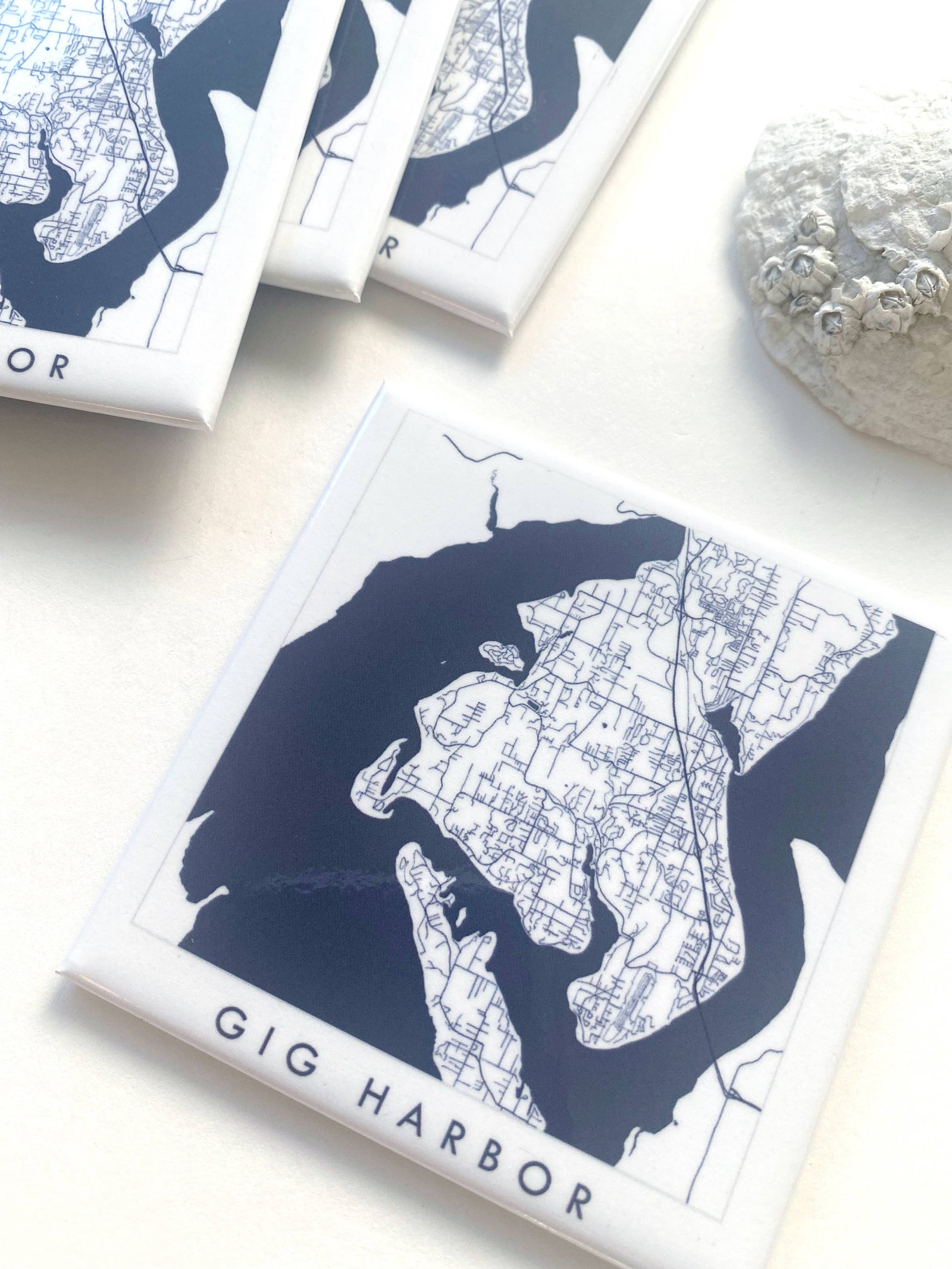 Turn-of-the-Centuries Gig Harbor, Washington "Blueprint" Map - Metal Magnet