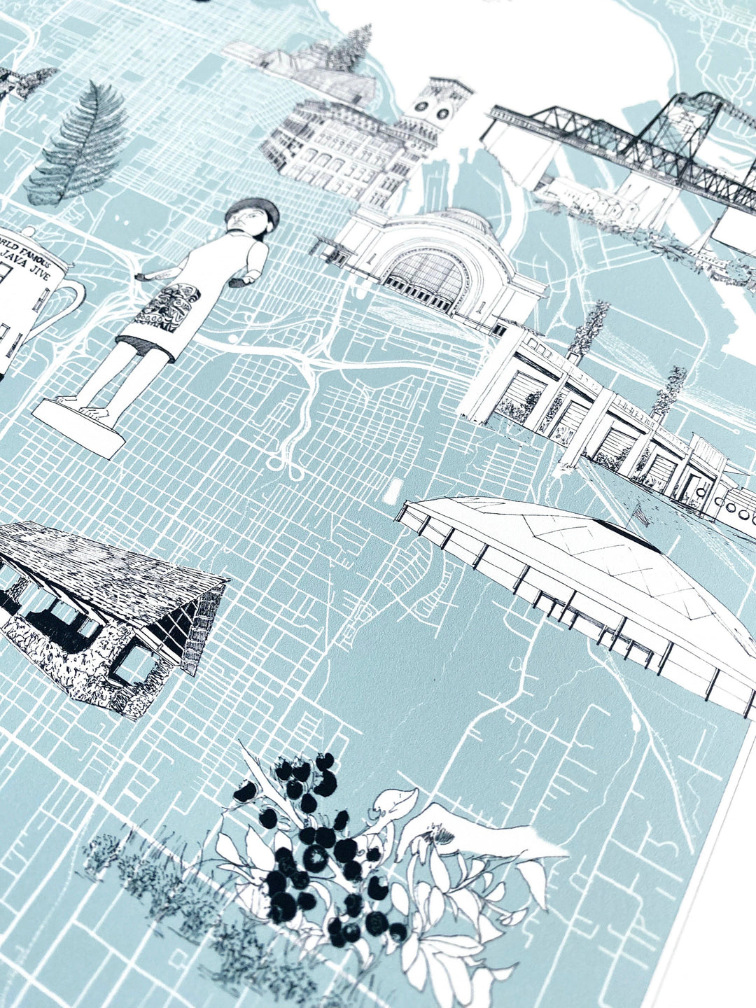 Turn-of-the-Centuries Home 11 x 14 / Blue TACOMA Washington "Charms" Map Art Print