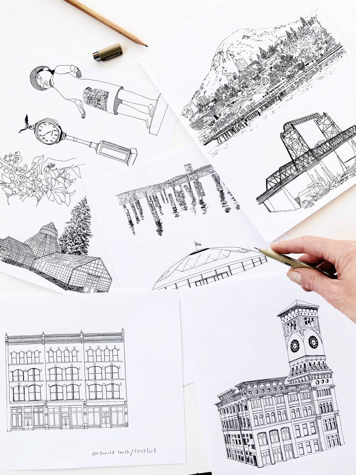 Turn-of-the-Centuries Home 11 x 14 / Blue TACOMA Washington "Charms" Map Art Print