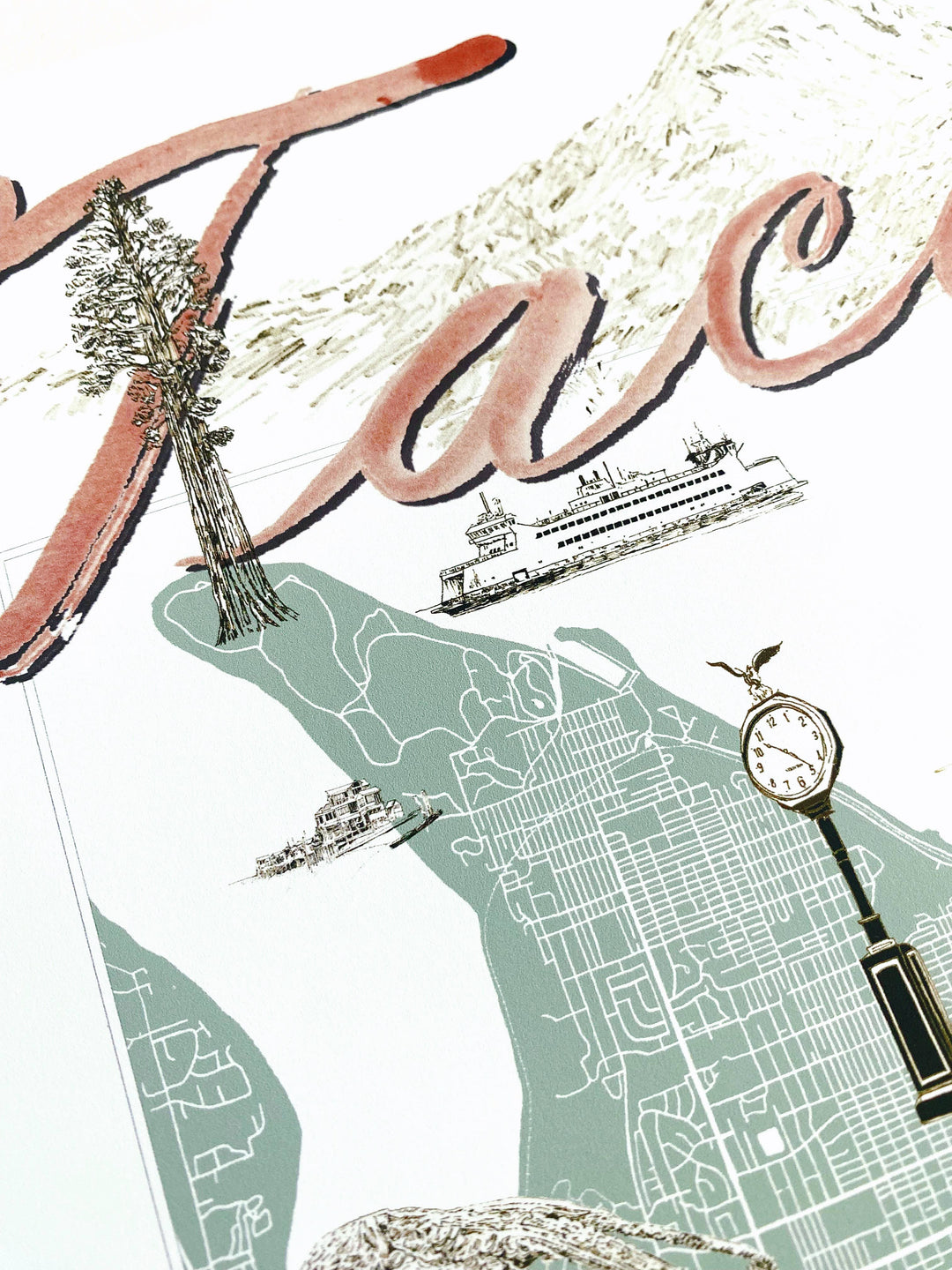 Turn-of-the-Centuries Home 11 x 14 / Blue TACOMA Washington "Charms" Map Art Print