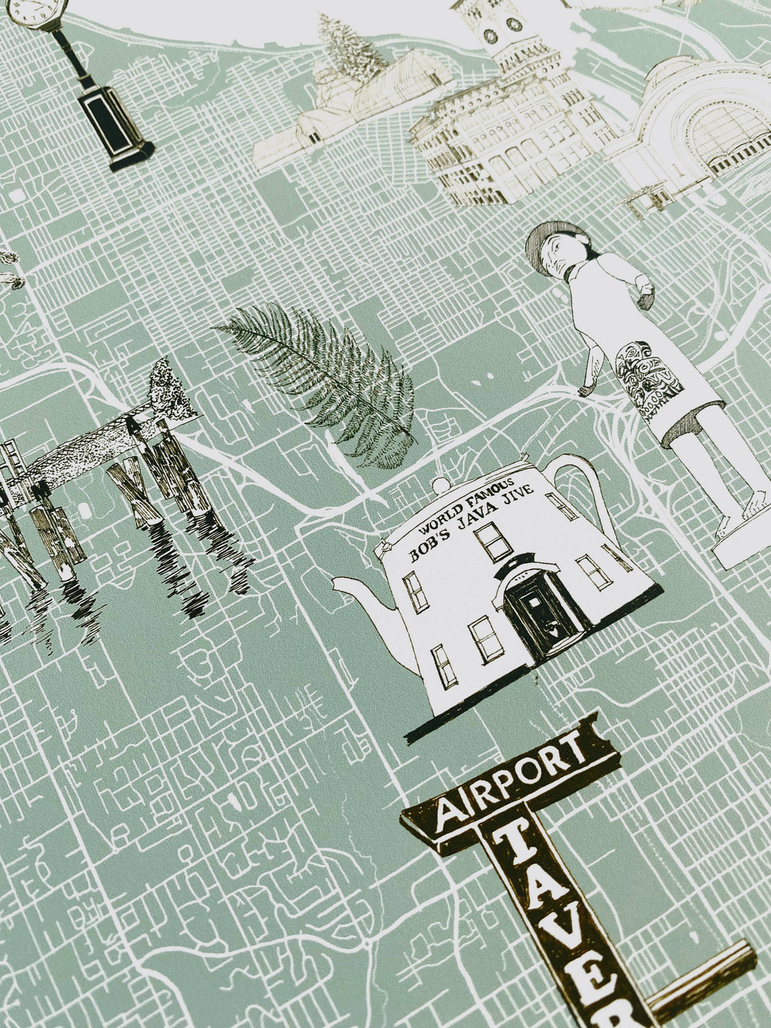 Turn-of-the-Centuries Home 11 x 14 / Blue TACOMA Washington "Charms" Map Art Print