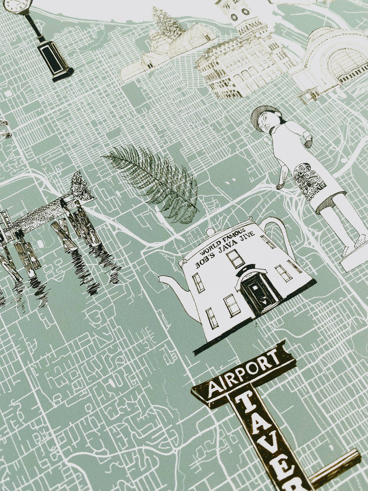 Turn-of-the-Centuries Home 11 x 14 / Blue TACOMA Washington "Charms" Map Art Print