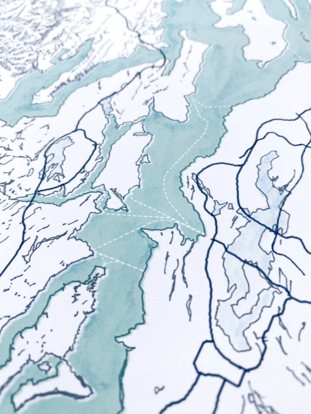 Turn-of-the-Centuries Home 13" x 19" Puget Sound Topo Watercolor Map Tall Art Print