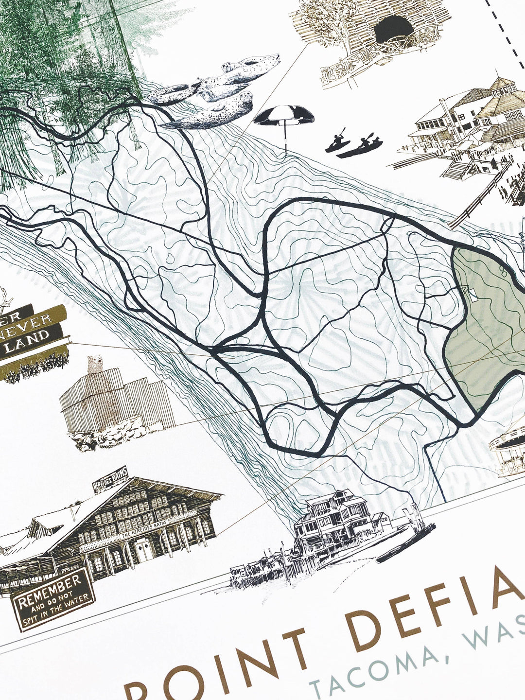 Turn-of-the-Centuries Home 8 x 10 Point Defiance Park Art Map Tacoma WA: Horizontal Print