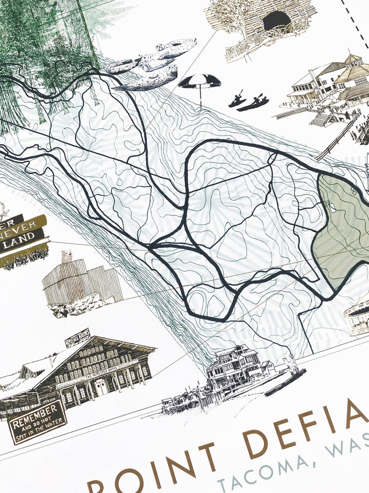 Turn-of-the-Centuries Home 8 x 10 Point Defiance Park Art Map Tacoma WA: Horizontal Print