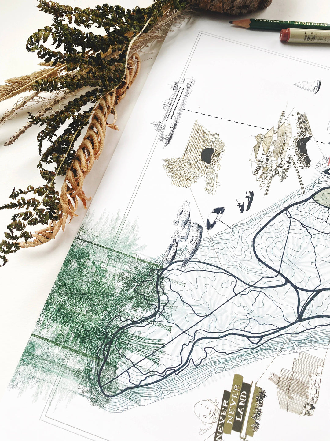 Turn-of-the-Centuries Home 8 x 10 Point Defiance Park Art Map Tacoma WA: Horizontal Print