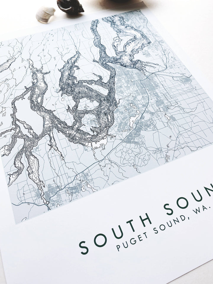 Turn-of-the-Centuries Home 8 x 10 South Puget Sound Washington Hand Drawn Topo Map Art Print