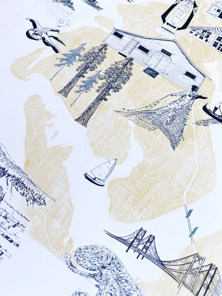 Turn-of-the-Centuries Home Blue / 8 x 10 Gig Harbor "Charms" Map Art Print
