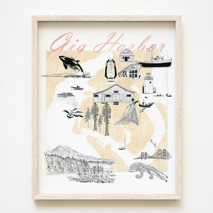 Turn-of-the-Centuries Home Blue / 8 x 10 Gig Harbor "Charms" Map Art Print