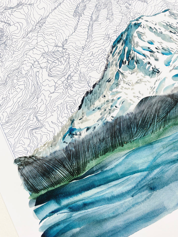 Turn-of-the-Centuries Home TAHOMA / 13 x 19 Mount Rainer Tahoma Topo Mountain River Tall Art Print