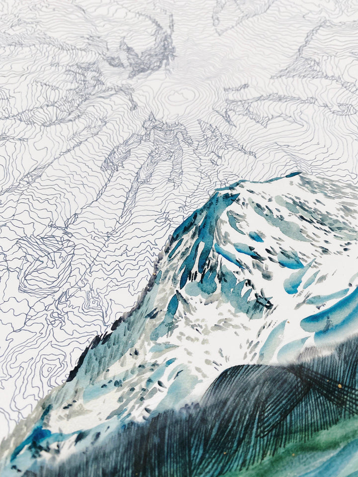 Turn-of-the-Centuries Home TAHOMA / 13 x 19 Mount Rainer Tahoma Topo Mountain River Tall Art Print