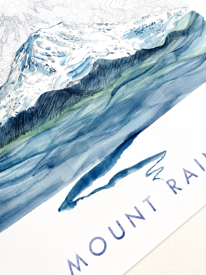 Turn-of-the-Centuries Home TAHOMA / 13 x 19 Mount Rainer Tahoma Topo Mountain River Tall Art Print