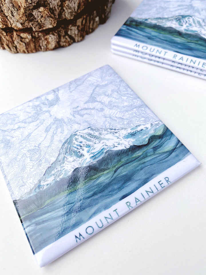 Turn-of-the-Centuries Magnet MOUNT RAINIER Painting + Map - Metal Magnet