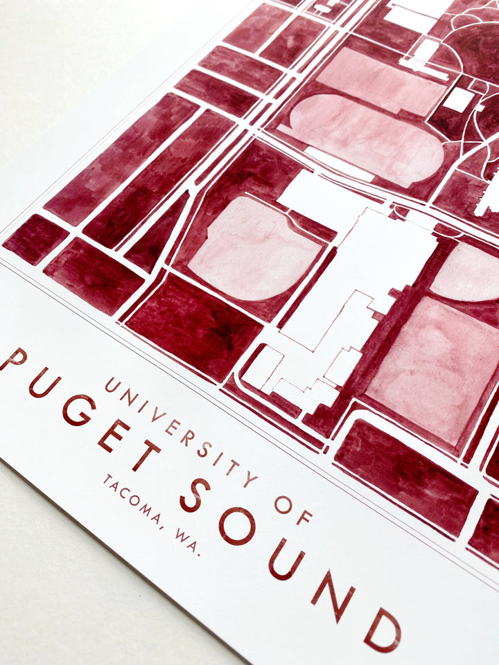 Turn-of-the-Centuries University of Puget Sound Watercolor Campus Map Art Print