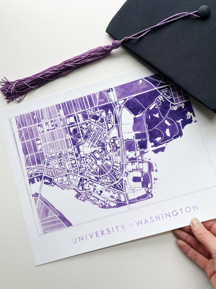 Turn-of-the-Centuries University of Washington Watercolor Campus Map Art Print