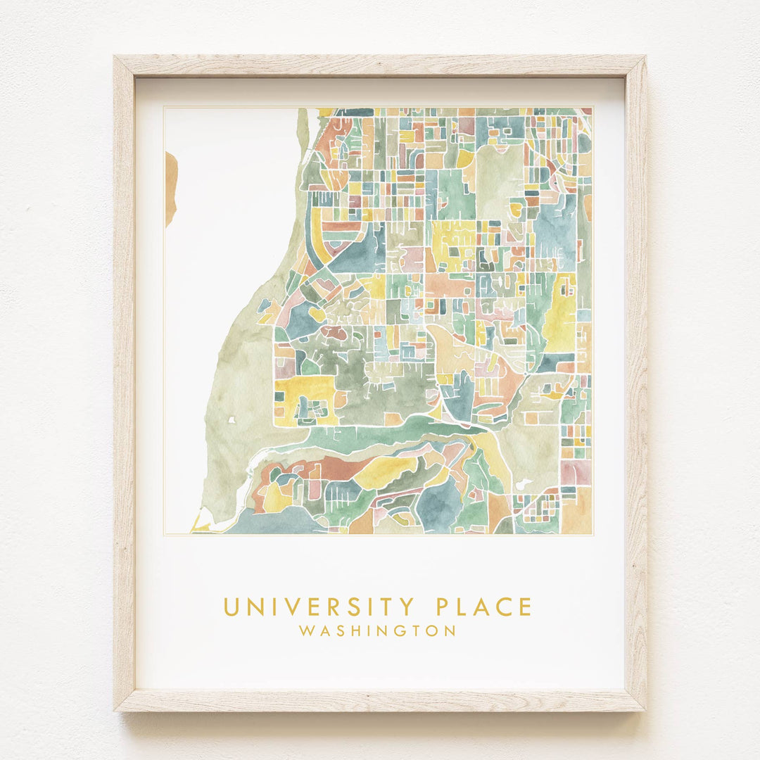 Turn-of-the-Centuries University Place UP Washington Watercolor Map ART PRINT