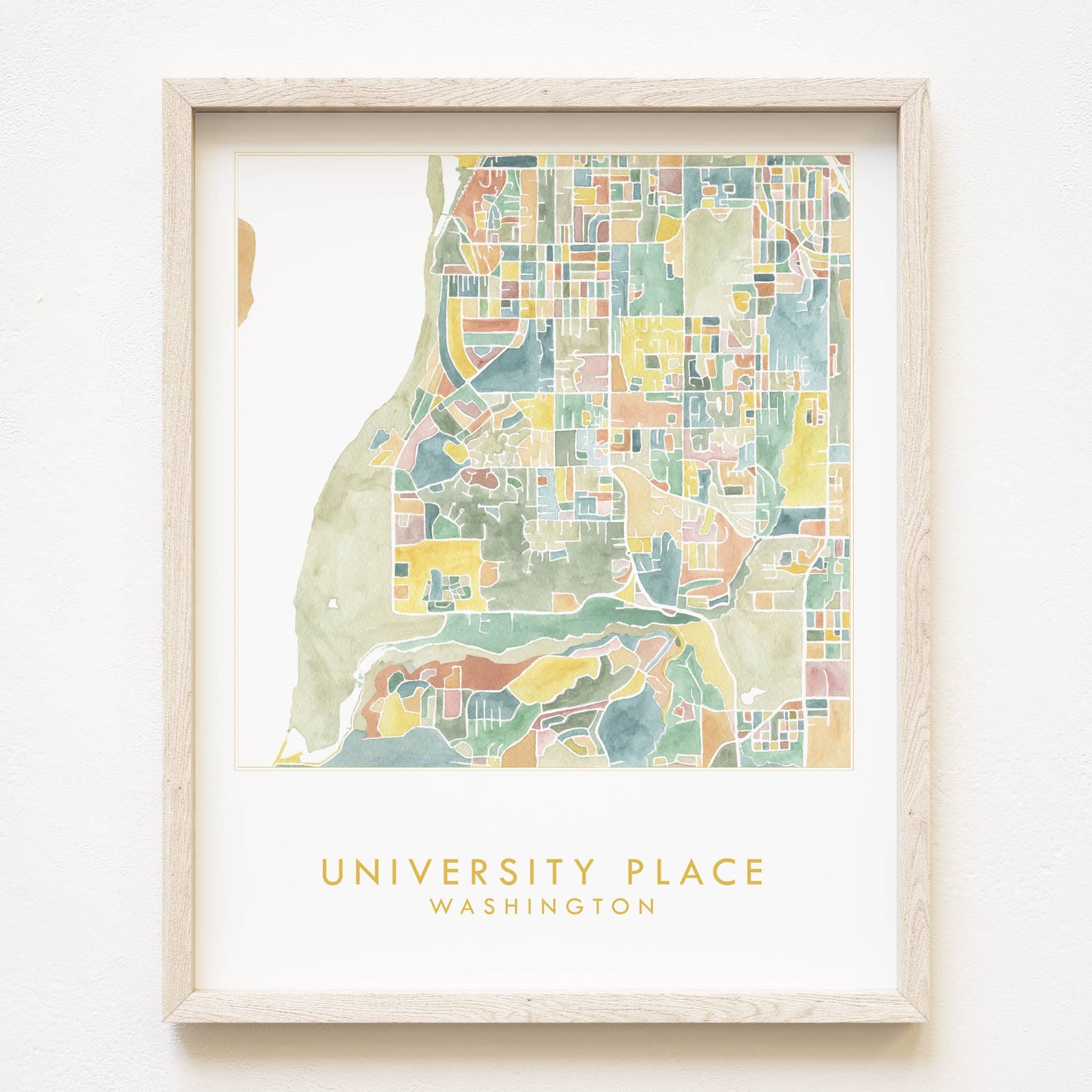 Turn-of-the-Centuries University Place UP Washington Watercolor Map ART PRINT