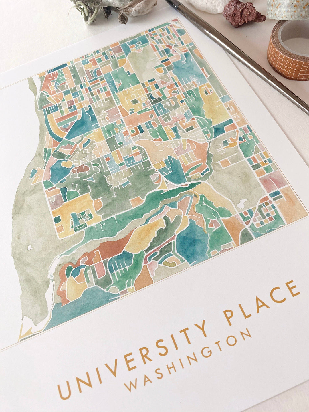 Turn-of-the-Centuries University Place UP Washington Watercolor Map ART PRINT