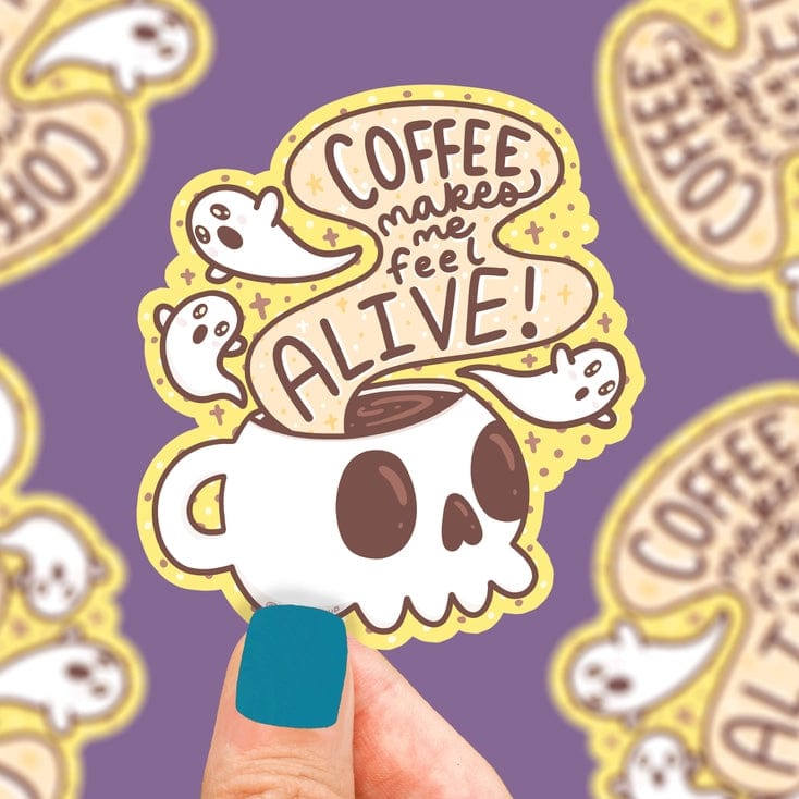 Turtle's Soup Sticker Coffee Makes Me Feel Alive Holiday Gift Vinyl Sticker