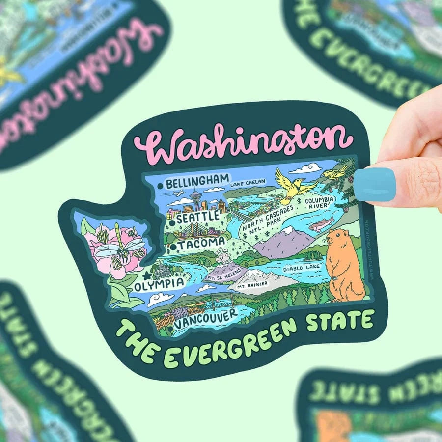 Turtle's Soup Sticker Washington Map Evergreen State Seattle Vinyl Sticker | Turtle's Soup