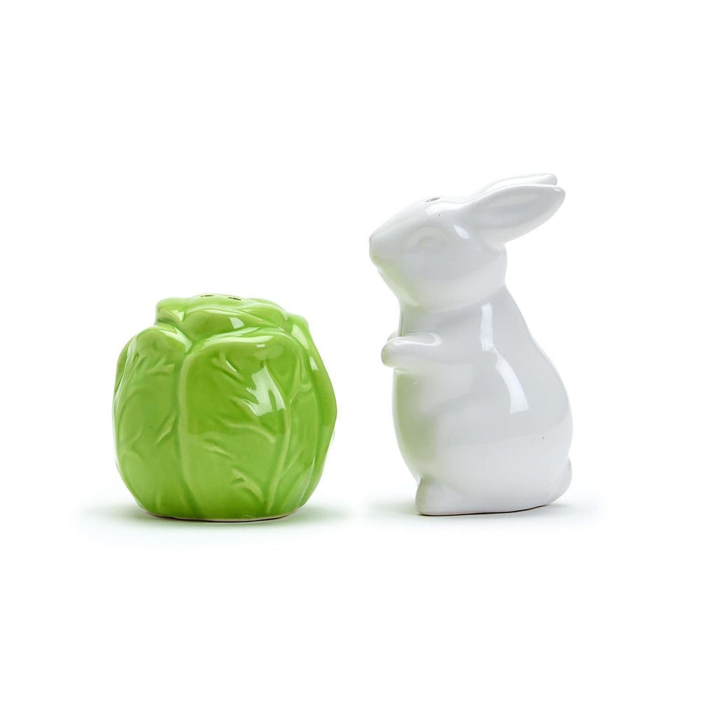 Two's Company Easter Decor Easter Bunny and Cabbage Leaf Hand-Painted Salt and Pepper Shaker Set in Gift Box