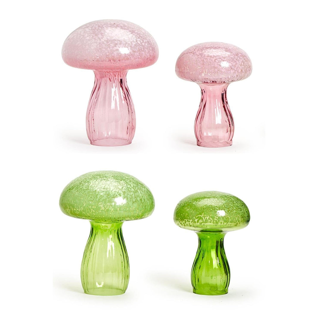 Two's Company Easter Decor Hand-Crafted Glass Mushrooms with Fluted Stem