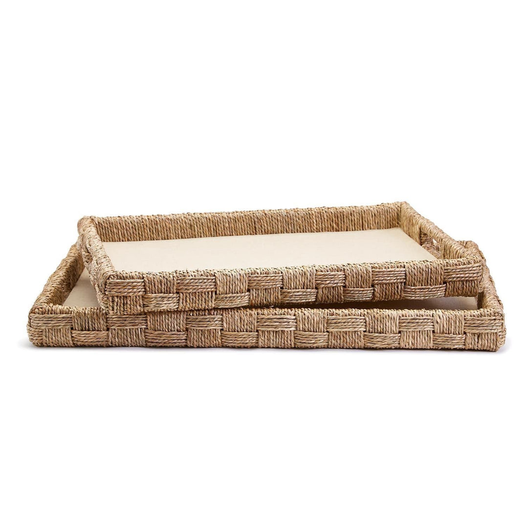 Two's Company Tray Hand-Crafted Sea Grass and Rattan Decorative Tray