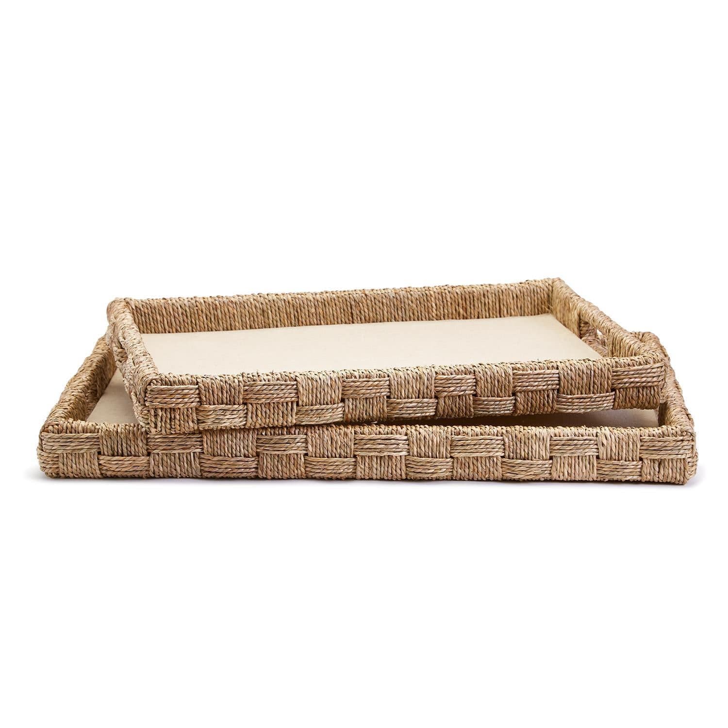 Two's Company Tray Hand-Crafted Sea Grass and Rattan Decorative Tray