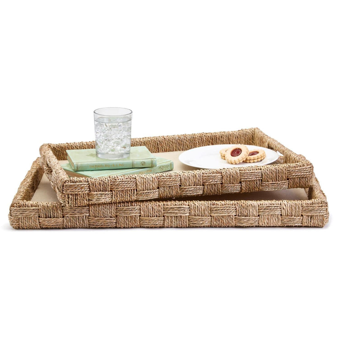 Two's Company Tray Hand-Crafted Sea Grass and Rattan Decorative Tray