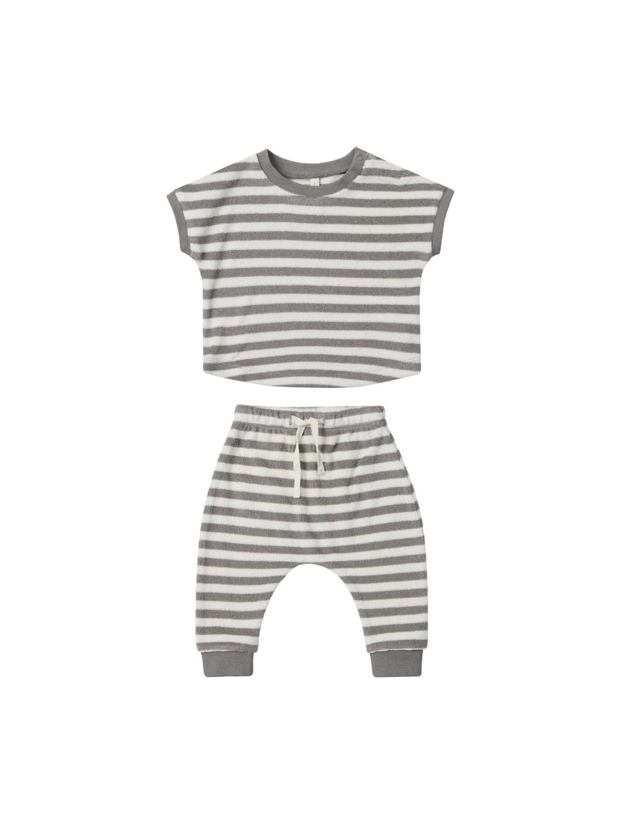 Quincy Mae 2-Piece Clothing Set 0-3m Terry Tee and Pant Set - Retro Stripe
