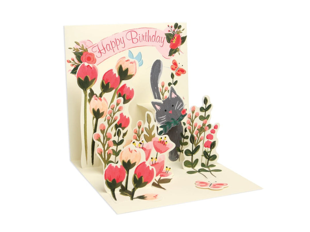 Up With Paper Cards Botanical Cat Birthday Pop-Up Card