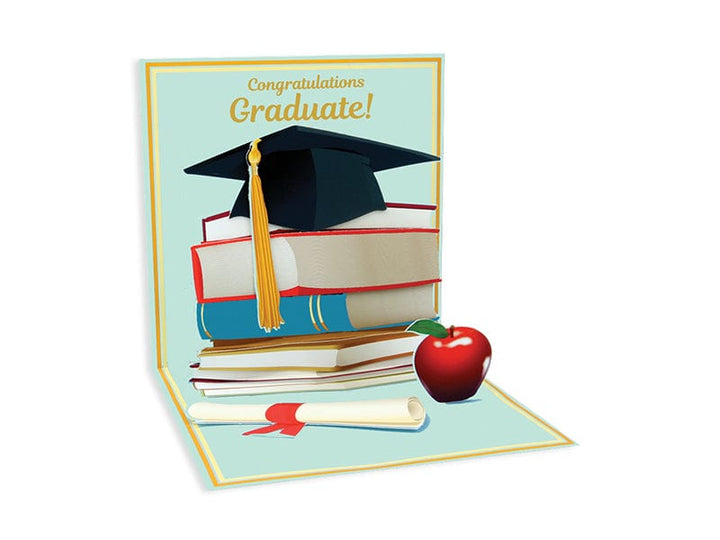 Up With Paper Cards Stack of Books Graduation Pop-Up Card