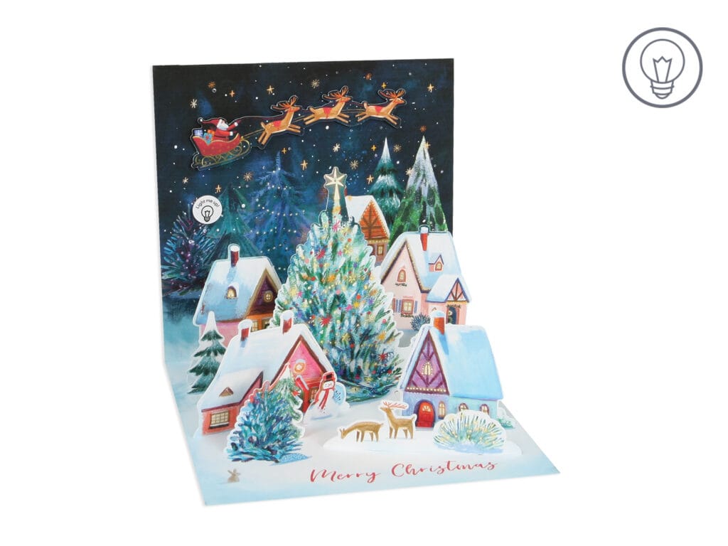 Up With Paper Holiday Glowing Village w/ Light Holiday Pop-Up Card