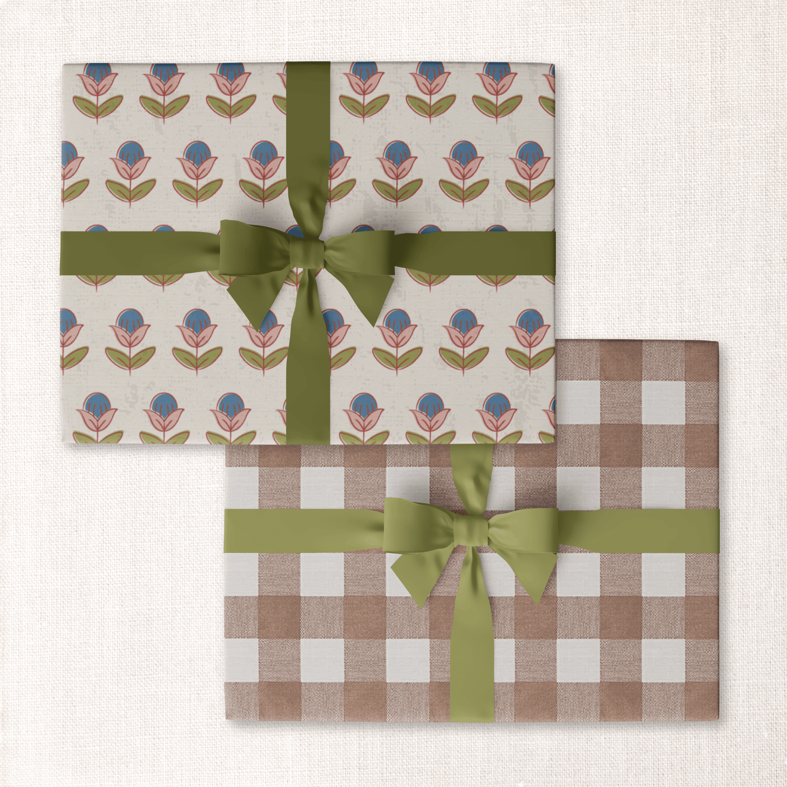 Urbanic Goods Party Roll of 3 block blossom + russet gingham double-sided wrap