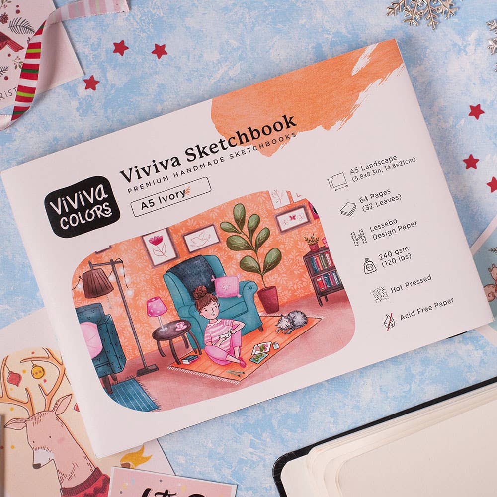 Viviva Colors Gifts A5 Ivory Sketchbook - 240 GSM for Coloring & Sketching