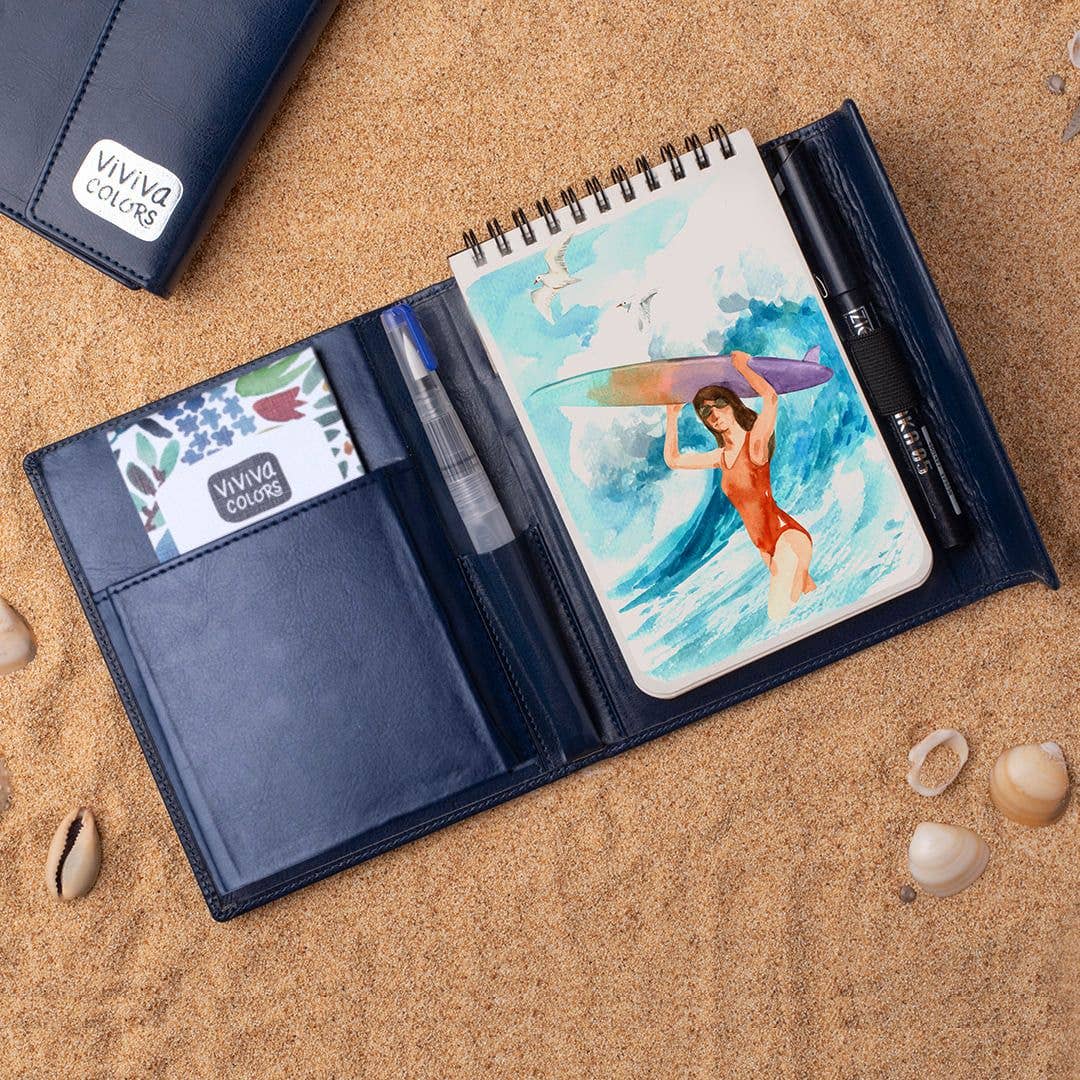 Viviva Colors Gifts A6 Travel Paint Kit - Vegan Leather| Handcrafted| Portable