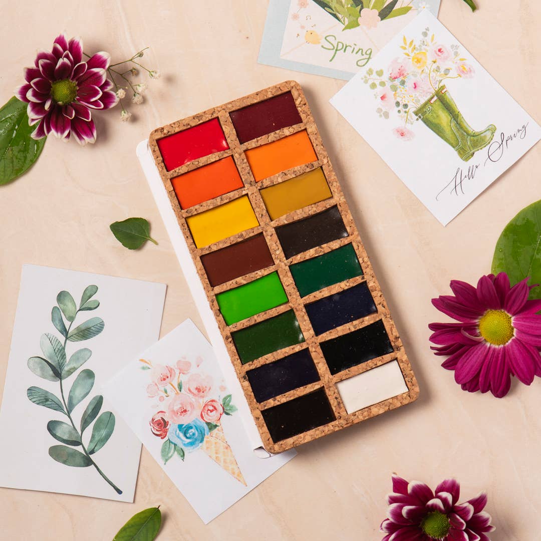 Viviva Colors Gifts Original Pans Set - 16 watercolors | Ecofriendly | Cork