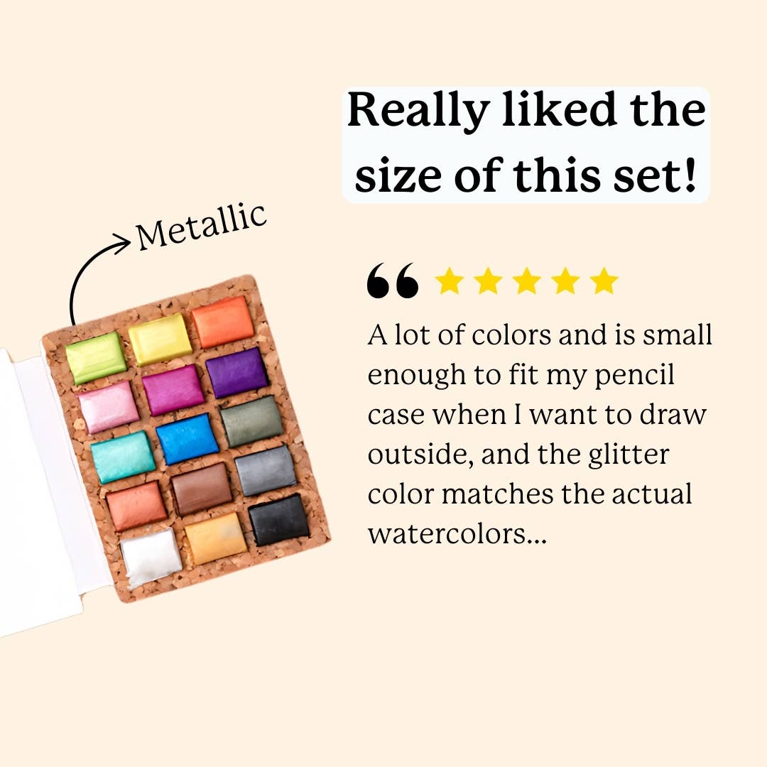 Viviva Colors Gifts Watercolor Pans - Metallic 15 Colors (Pack of 5) Nano Pallet