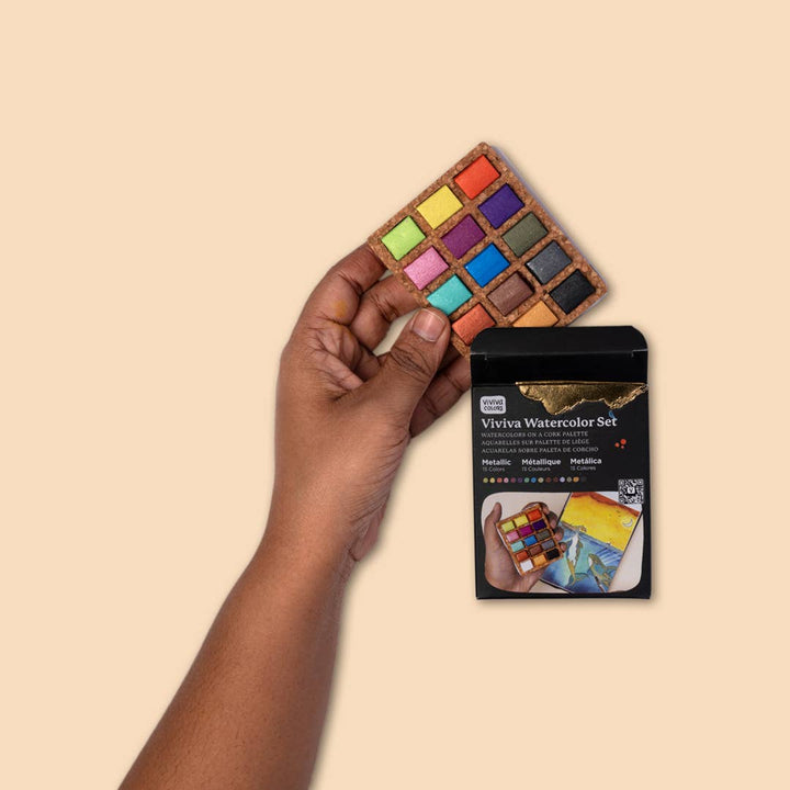 Viviva Colors Gifts Watercolor Pans - Metallic 15 Colors (Pack of 5) Nano Pallet