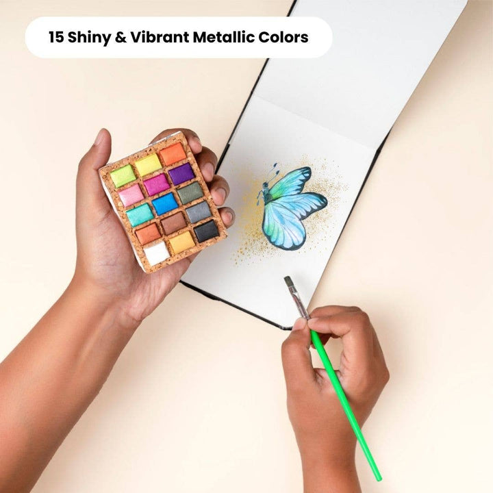 Viviva Colors Gifts Watercolor Pans - Metallic 15 Colors (Pack of 5) Nano Pallet
