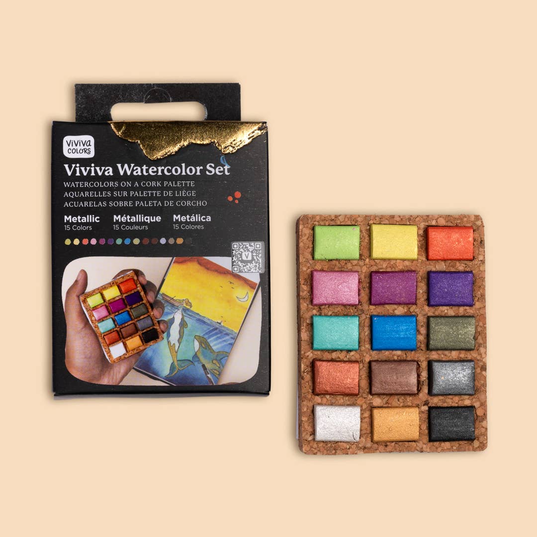 Viviva Colors Gifts Watercolor Pans - Metallic 15 Colors (Pack of 5) Nano Pallet