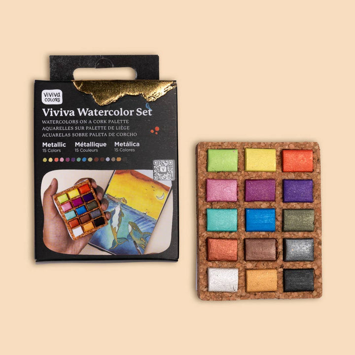 Viviva Colors Gifts Watercolor Pans - Metallic 15 Colors (Pack of 5) Nano Pallet