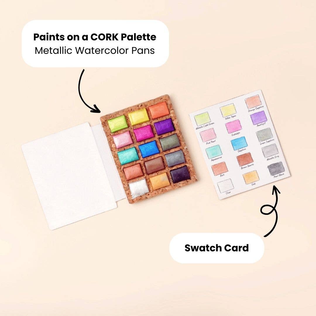 Viviva Colors Gifts Watercolor Pans - Metallic 15 Colors (Pack of 5) Nano Pallet