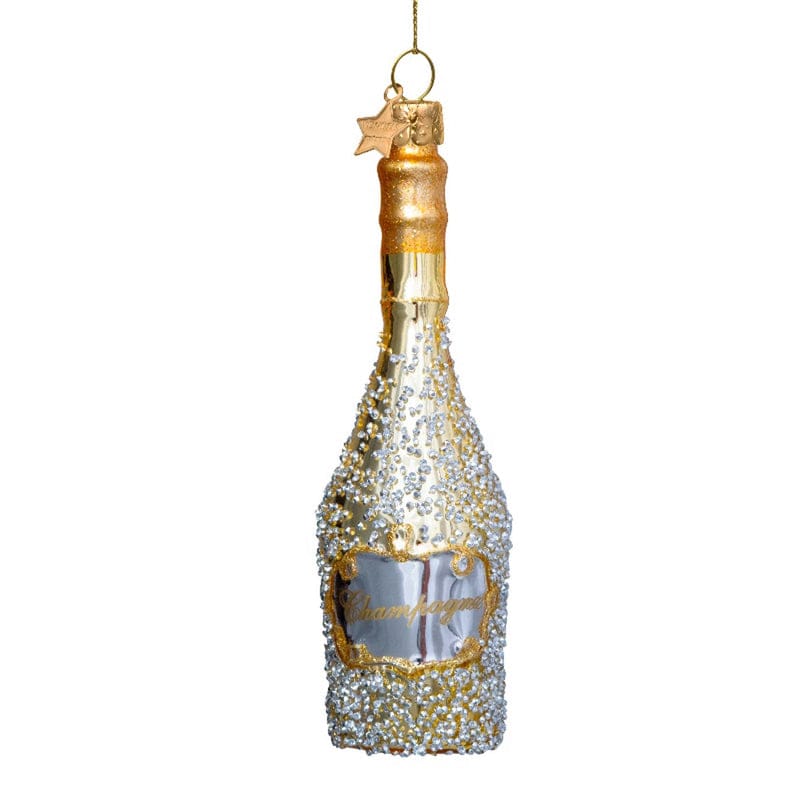 Vondels Gifts Gold Champagne Bottle Ornament with Diamonds
