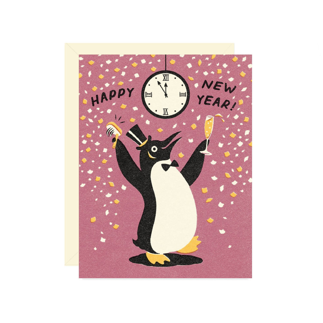 Wallflower Paper &amp; Party Cards Penguin New Year Holiday Card
