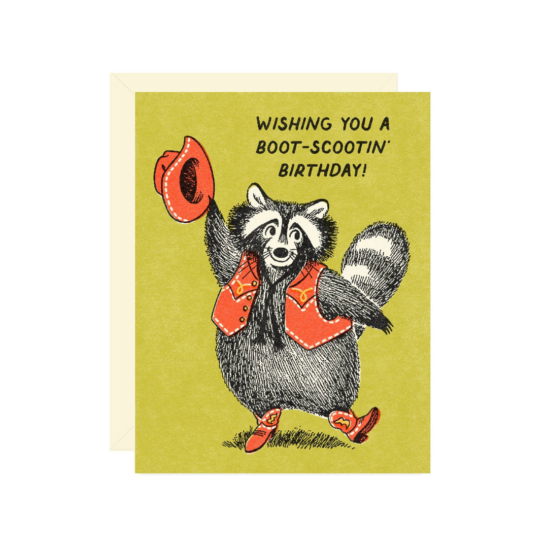 Wallflower Paper & Party Cards Raccoon Boot Scootin' Birthday Greeting Card
